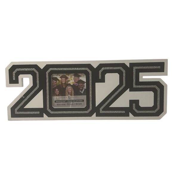 Studio Decor 2025 Glitter Graduation Photo Frame Black Silver 4x4 - Picture 1 of 7
